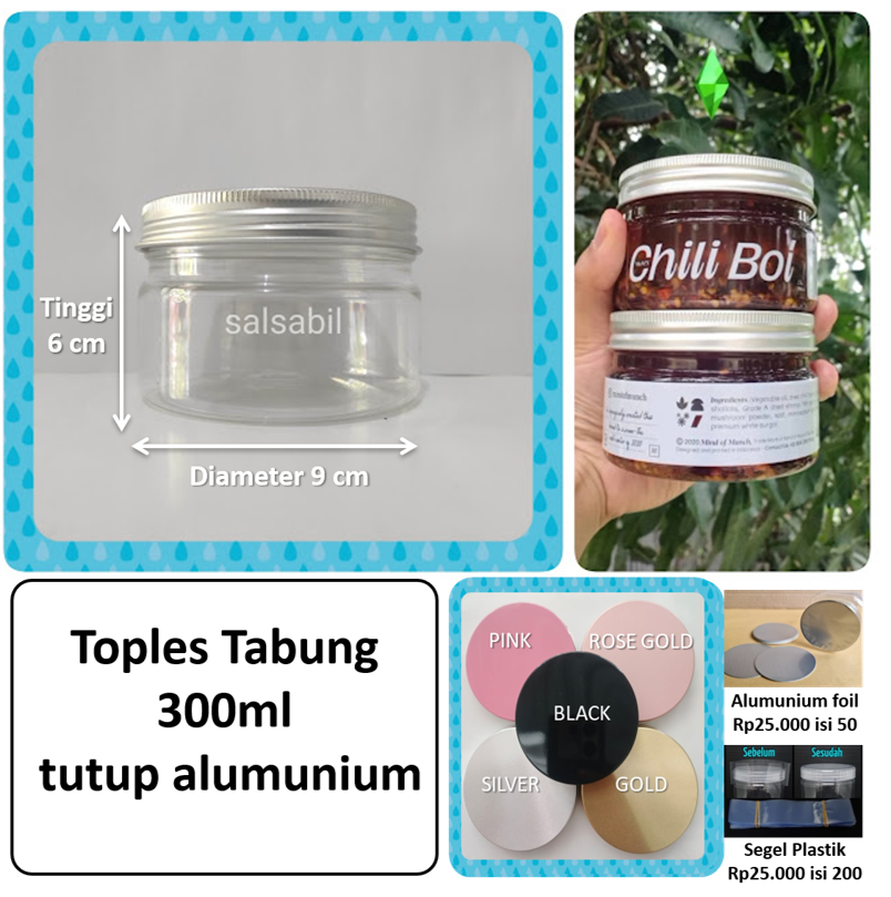 Toples tabung 300ml tutup alumunium